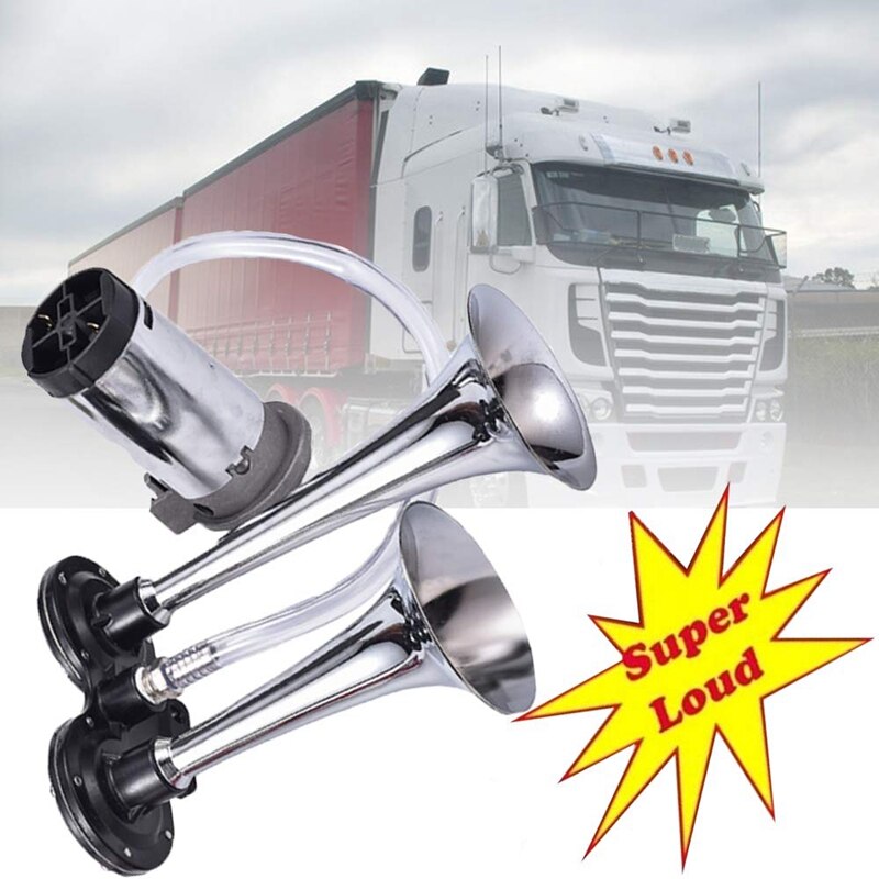 150db bil air horn kit, super høyt twin tone forkromet sink dual trompet air horn med kompressor for alle 12v biler bil t