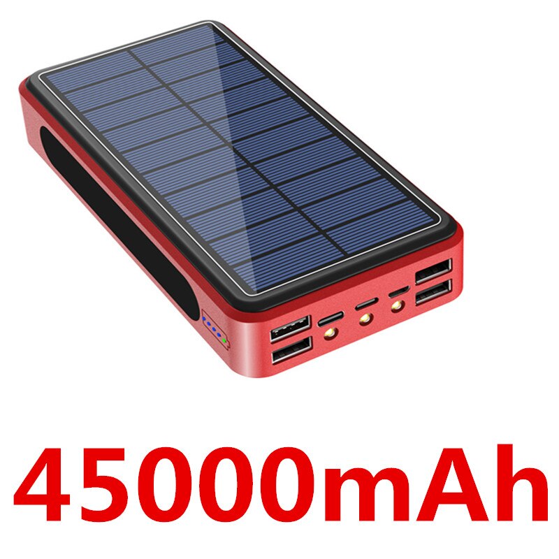 Samsung-Banco de energía Solar Xiaomi Iphone, 99000mAh, gran capacidad, portátil, para exteriores, LED, 4USB, carga rápida: Red-45000mAh