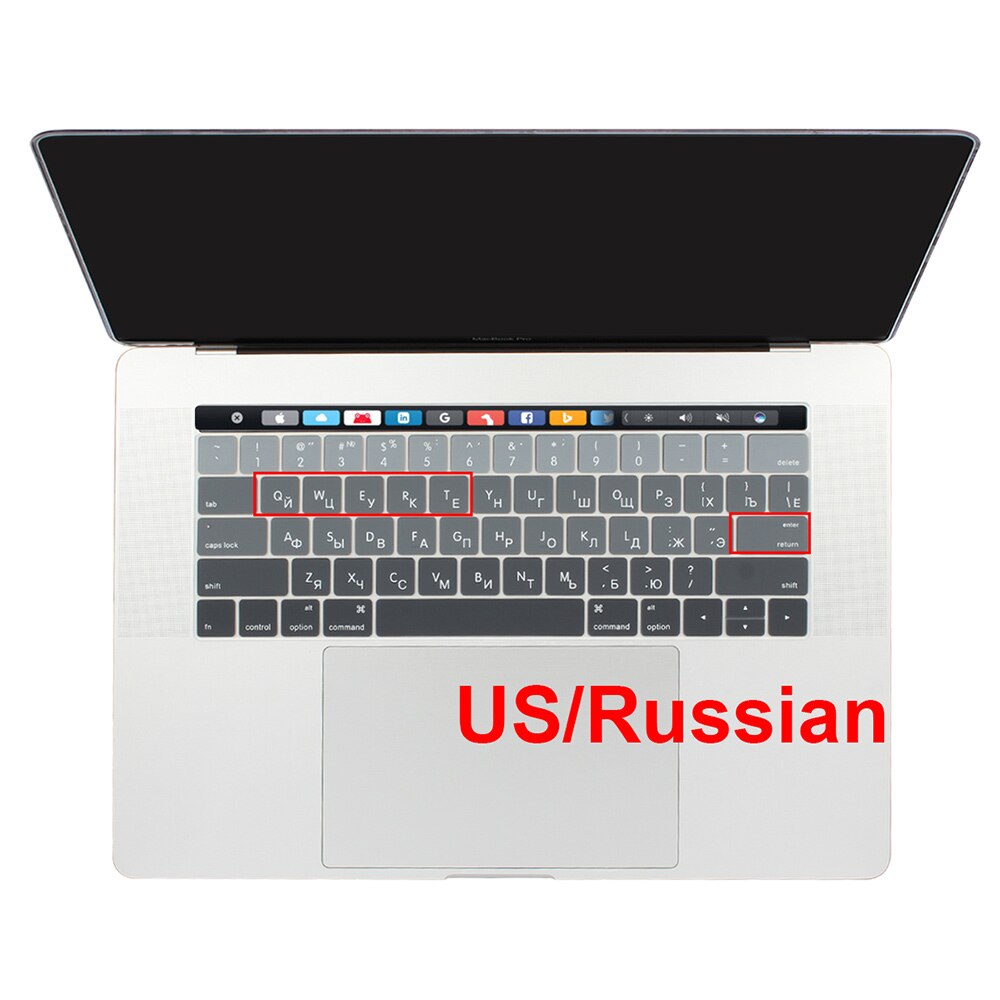 Russian Layout Keyboard Cover Skin for MacBook Pro 13" 15" with Touch Bar for Pro A1706 A1707 - US Enter: Gradient Grey