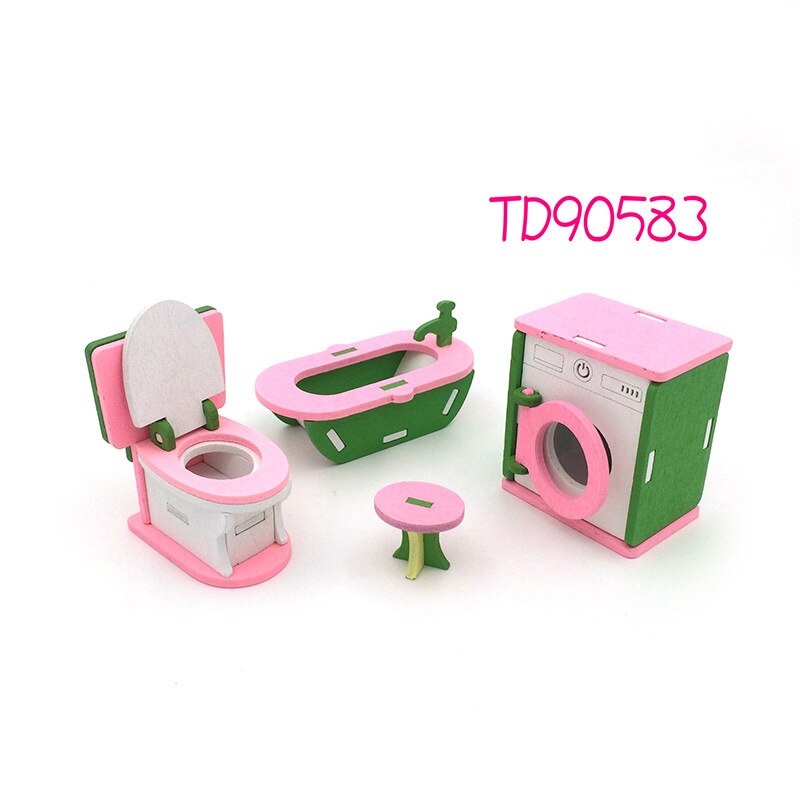 Wooden Simulation Miniature Furniture Bathroom Restaurant House Decoration Play Toys Wood Dollhouse Furniture Toys set For Kids: TD90583