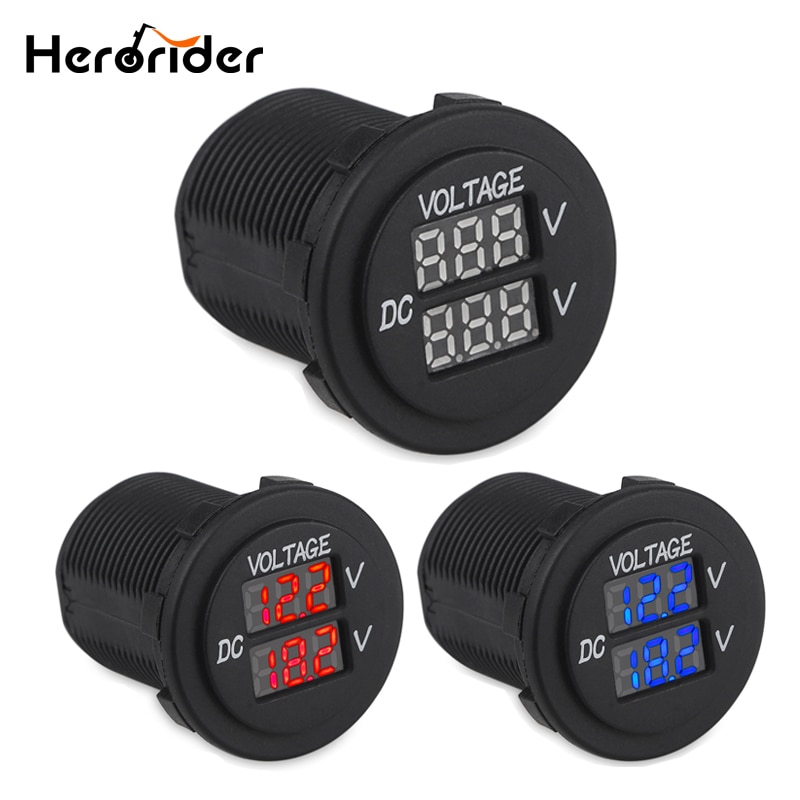 Led Digitale Dual Voltmeter Voor Motorfiets Auto Boot Aux Belangrijkste Spanningsmeter Battery Monitor Panel Auto Ronde Voltmeter Tester