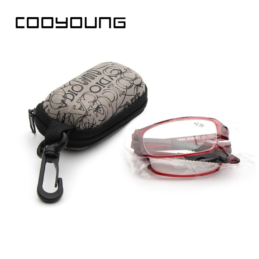 COOYOUNG Foldable Unisex Reading Glasses Men Women Presbyopic Glasses With Box: +100 / Red