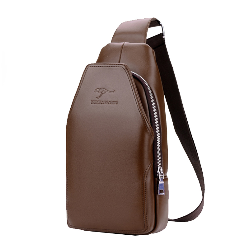 YUES sac de poitrine de kangourou sac à bandoulière unique en cuir hommes sacs à bandoulière sac à dos taille Pack loisirs sac Messenger: Marron
