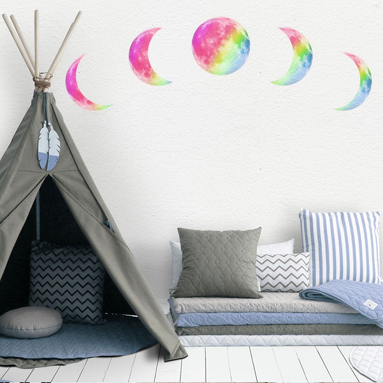 Glowing Stickers Beautiful Moon Phase Luminous Removable Adhesive Wall Decals for Ceiling Bedroom Decor