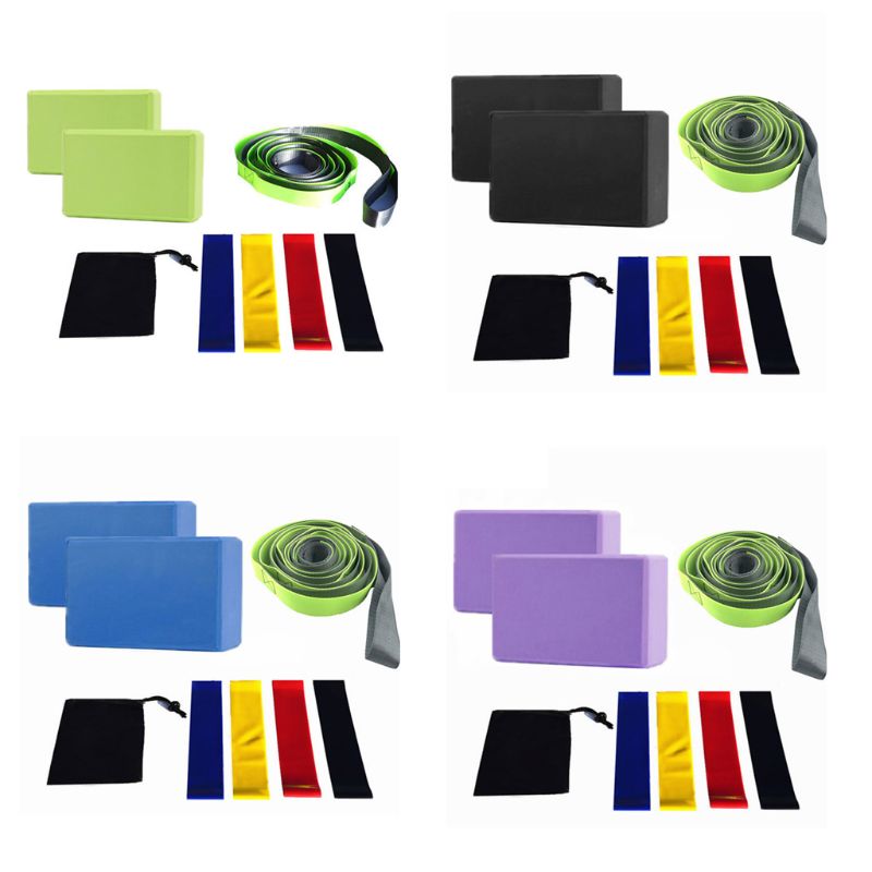 8 Pcs Yoga Equipment Set with Yoga Blocks Stretching Strap Resistance Loop Band Yoga Starter Kit for Home Exercise Fitness