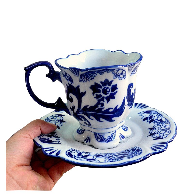 Vajilla de cerámica Jingdezhen, taza de leche europea, té, porcelana azul y blanca, taza de café y plato