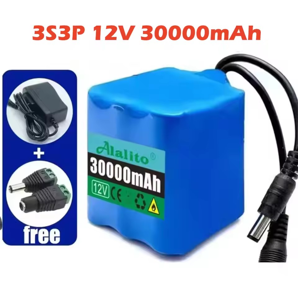 12V 50Ah 18650 Lithium Battery Pack 3S5P Rechargeable Battery with BMS 12.6v Charger for Fishing Bicycle Large Capacity Battery: Orange
