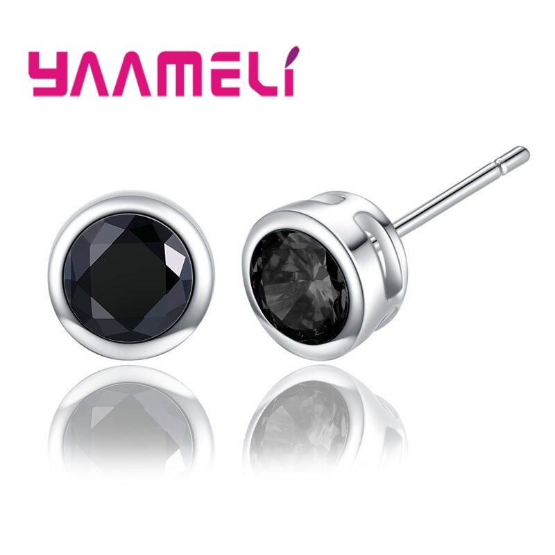 groß 925 Sterling Silber 6MM Zucht Ohrringe Für Frauen Zirkonia Schmuck Für Baby/Mädchen/studenten: Schwarz