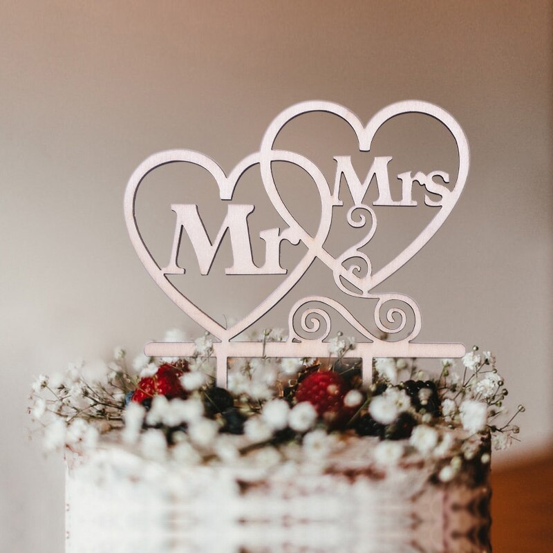 Mr &amp; Mrs Houten Bruiloft Cake Topper Voor Wedding Party Decoratie Engagement Ceremonie Liefde Letters Craft Cake Decor Supplies: B07