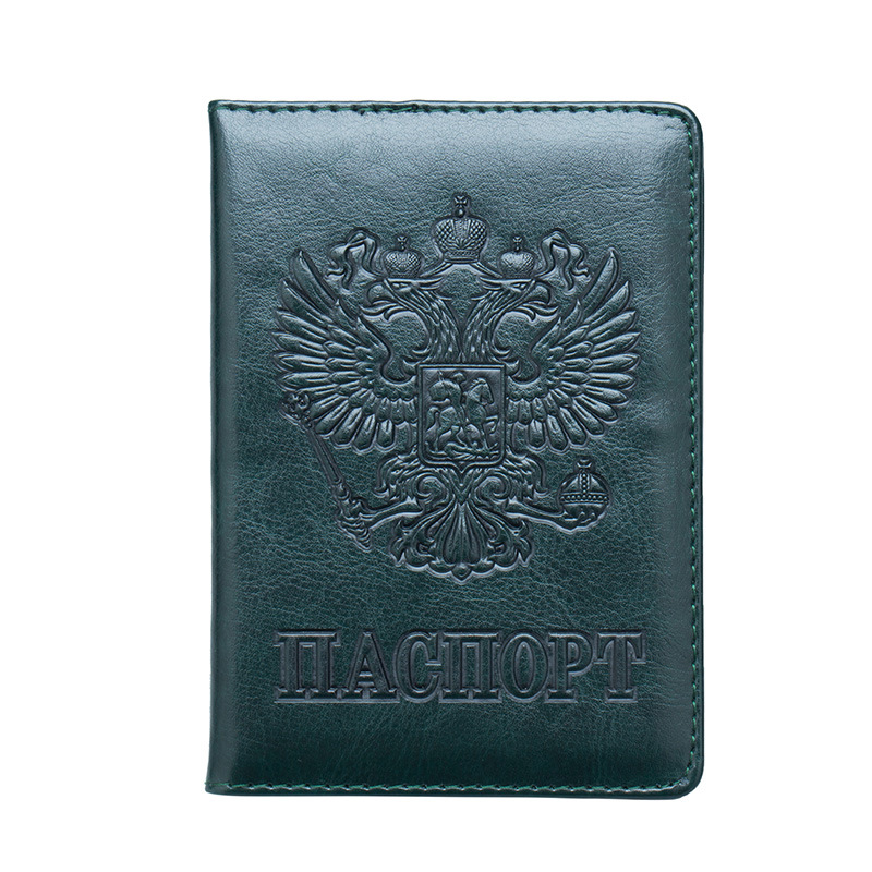 Russian Passport Cover Women Passport Case Men Travel Passport Holder Leather Credit Card Holder ID&Document Card Case: Dark green