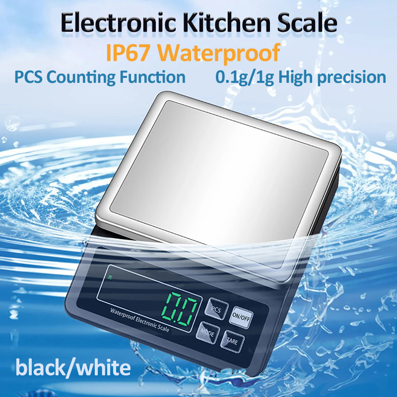 Vollständig wasserdichte Küchenwaage, USB, 0,1 g/1 g, hochpräzise elektronische Waage, Waage aus Edelstahl 304 mit Zählfunktion