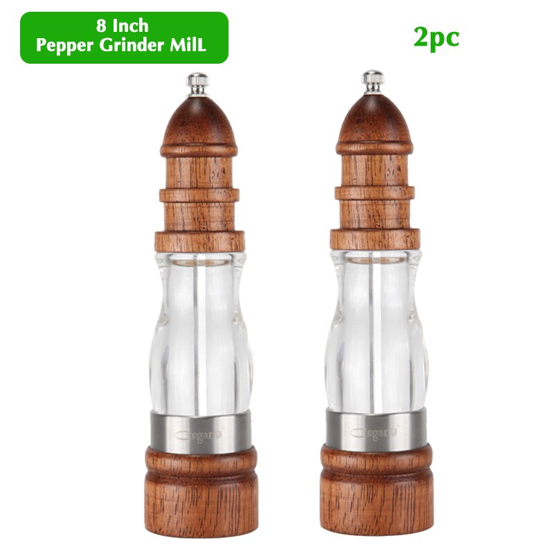 Antieke Peper Zout Molen Grinder Massief Hout En Acryl Fles Hand Keramische Slijpen Mechanisme Spice Peper Keuken Bbq Mills: 2pc Pepper Mill