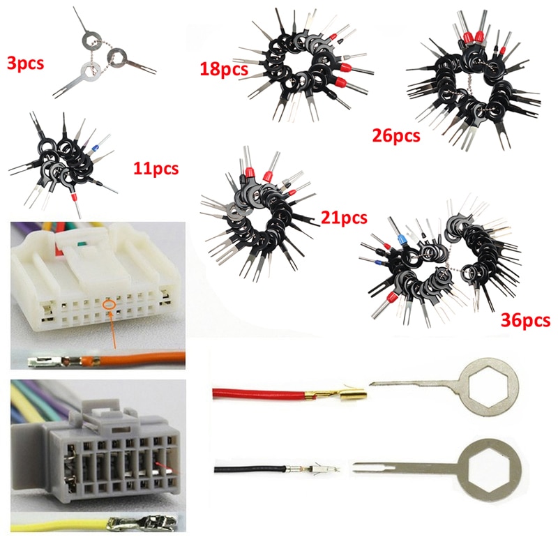 3/11/18/21/26/36pc Car Terminal Removal Tool Wire Plug Connector Extractor Puller Release Pin Extractor Kit Car Plug Repair Tool