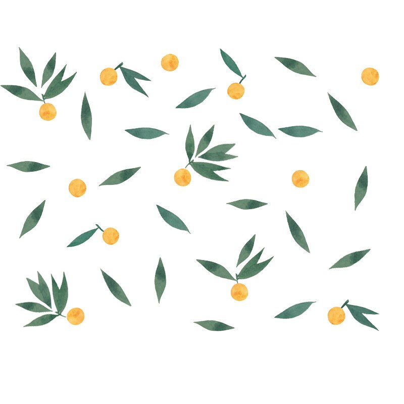 Geel Fruit Met Groen Blad Muursticker Home Decoratie Behang Voor Kid 'S Woonkamer Slaapkamer Achtergrond Decor Muurtattoo