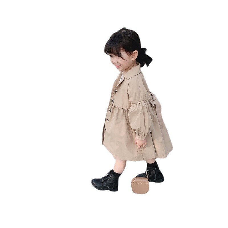 Trenchcoat voor kinderen, meisjesjas voor peuters, koreaanse lange jas met pofmouwen, herfstkleding voor meisjes, kleding voor kleine meisjes