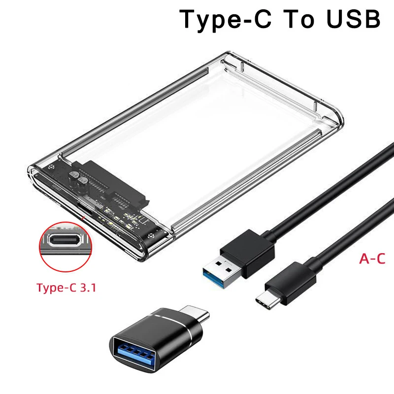 USB 3.0/Typ C HDD-Gehäbenutzen 2,5 Zoll SATA SSD Externes Festplattengehäbenutzen mit 5 Gbit/s Übertragungsgeschwindigkeit Klare Festplattenboxen ohne Werkzeug: Blau
