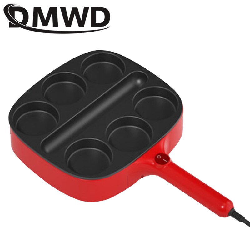 DMWD-sartén eléctrica 3 en 1 multifuncional, antiadherente, sin humo, para carne, huevo, tortilla, Cocina Para salchichas, Mini máquina de desayuno, 220V: Red Egg Sausage