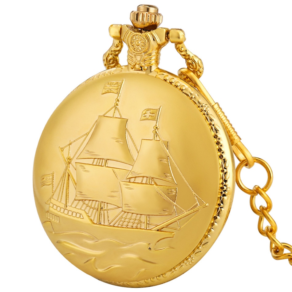 Antik segelbåtshänge fickur quartz urverk retro fickklocka för män kvinnor