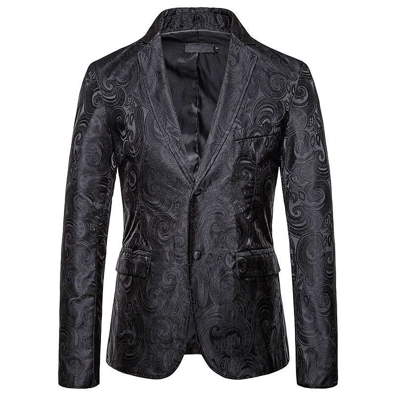 Veste de Costume à motif Paisley pour homme, blazer décontracté, coupe cintrée, Costume de fête, de scène, de chanteur, de bal hôte, niet Club, nouvelle: Black / XXL