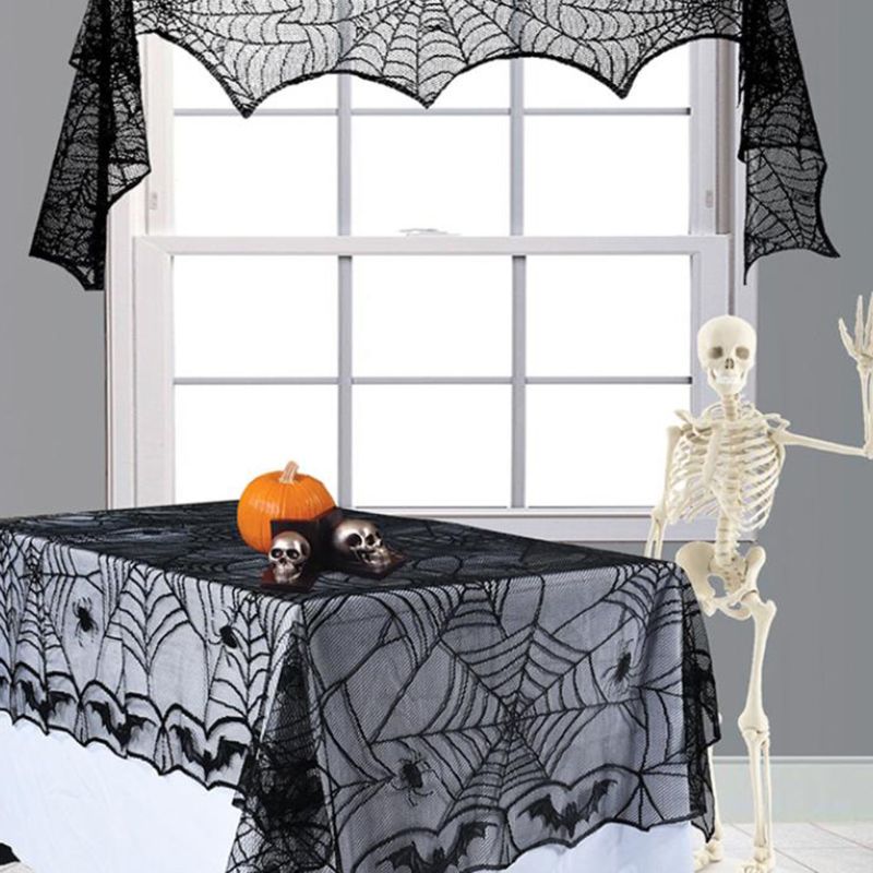 48.03x88.19 Inches Spider Web Black Tablecloth Halloween Party Decoration Horror Spider Bat Table Cloth Scene Decor Prop