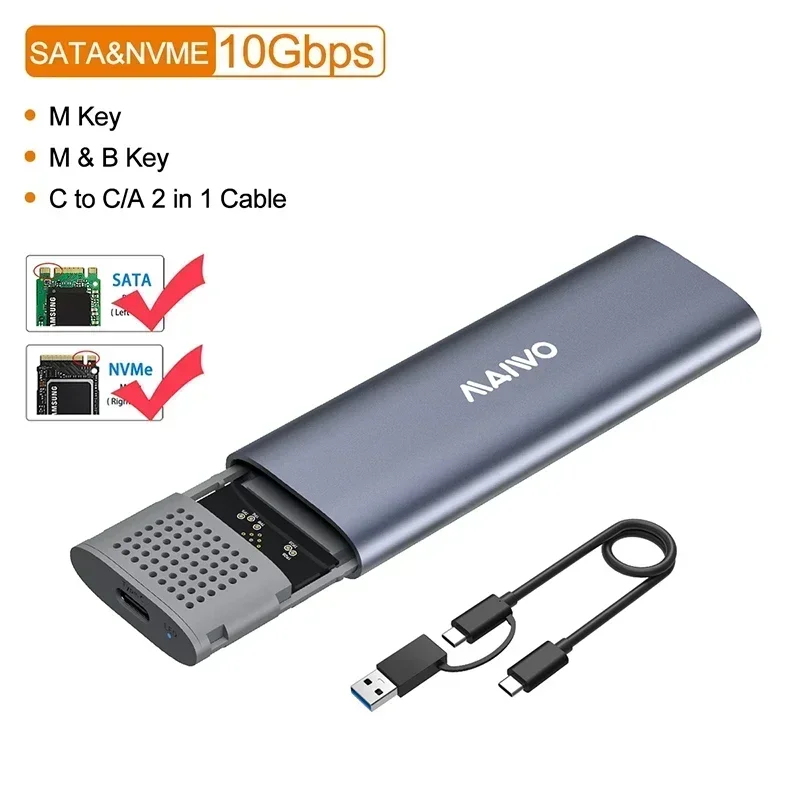 MAIWO M.2 NVMe NGFF SSD Enclosure USB 3.1 Type-C 10Gbps External Hd Case M2 SSD Hard External SSD HDD Storage Box for PC Case: Orange