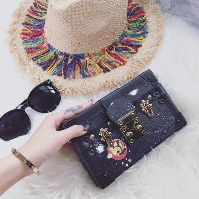 Lady Evening Bag Messenger Bag Women Leather Handbag Patchwork Hard Box Retro Print Shoulder Bags Joxipaw: Starry sky