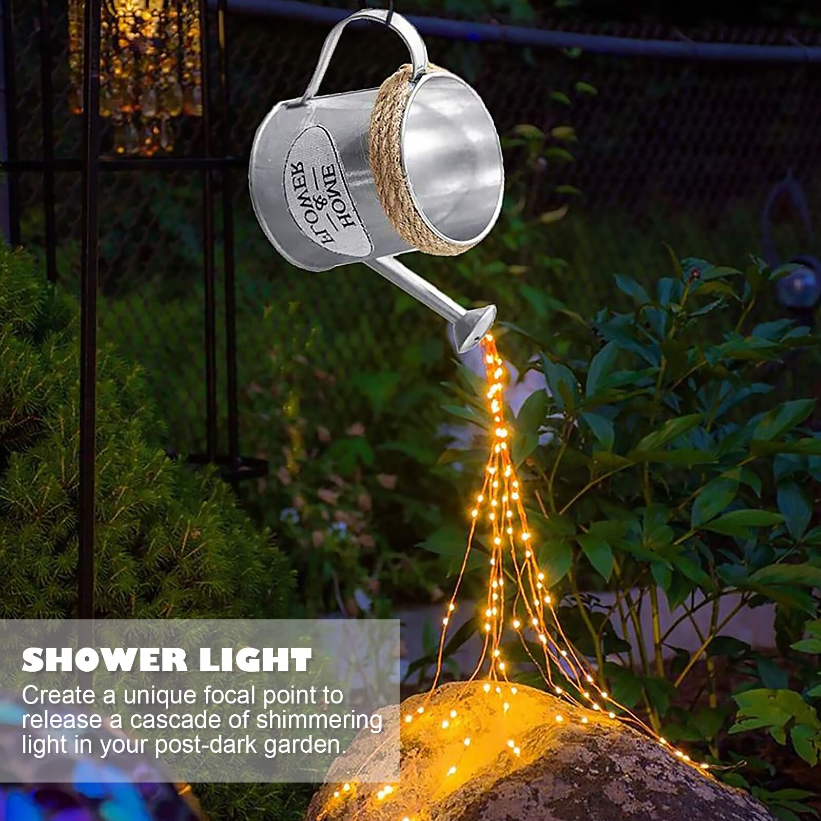 Luz de ducha de estrellas, cadena de luces LED para regadera, arte para césped y jardín