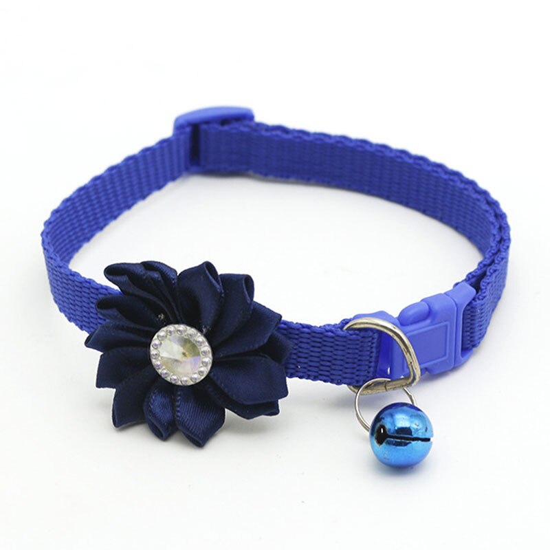 1PC collier pour chien fleur cloche diamant chien chat collier cou sangle réglable facile à porter boucle beau chat collier chat accessoires: Bleu