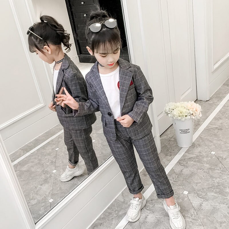Kinderen Pak Voor Meisjes Mode Bruiloft Formele Broek Past Voor Tieners 2Pcs Blazer Set Plaid Kinderen Blazer 6 8 10 12 13 Jr
