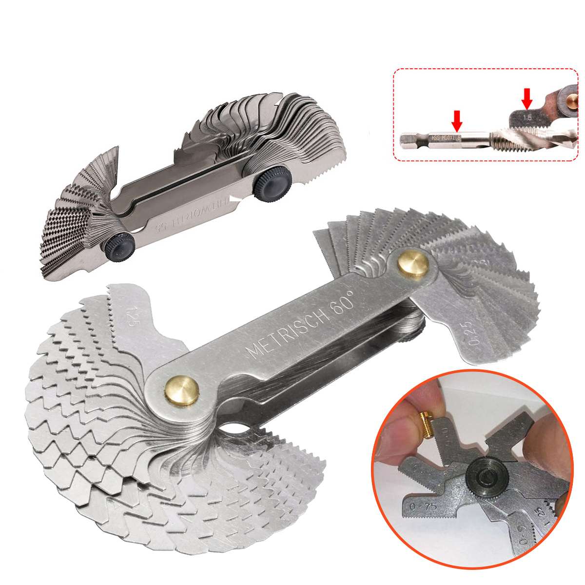 55/60 Degree Metric Inch Thread Plug Gauge 52 Blades Screw Pitch Thread Folding Measuring Gauge-Checker Woodworking Tools