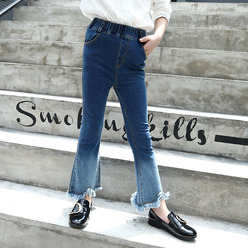Jean à pattes d&#39;éléphant pour filles, pantalon en Denim bleu dégradé, jambes larges, vêtements pour enfants, collection printemps et automne