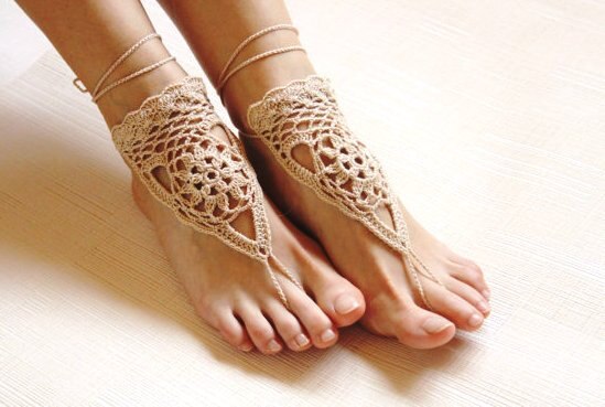 Beach Wedding Ivory Crochet Wedding Barefoot Sandals Nude Shoes Foot Jewelry Yoga Shoes Beach Bridal Anklet