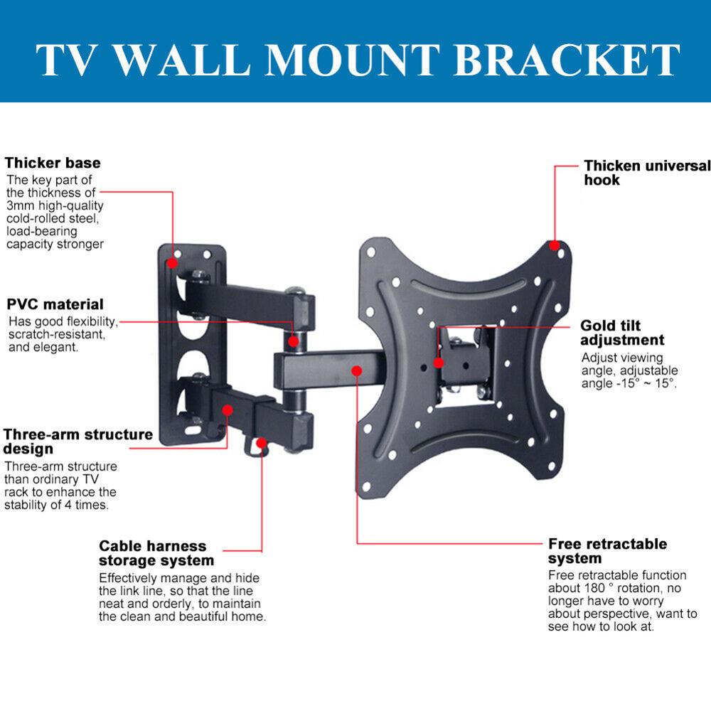 Full Motion 14"-42" LCD LED TV Wall Mount Retractable TV Rack Wall Mount Lcd Bracket MAX VESA 200x200mm