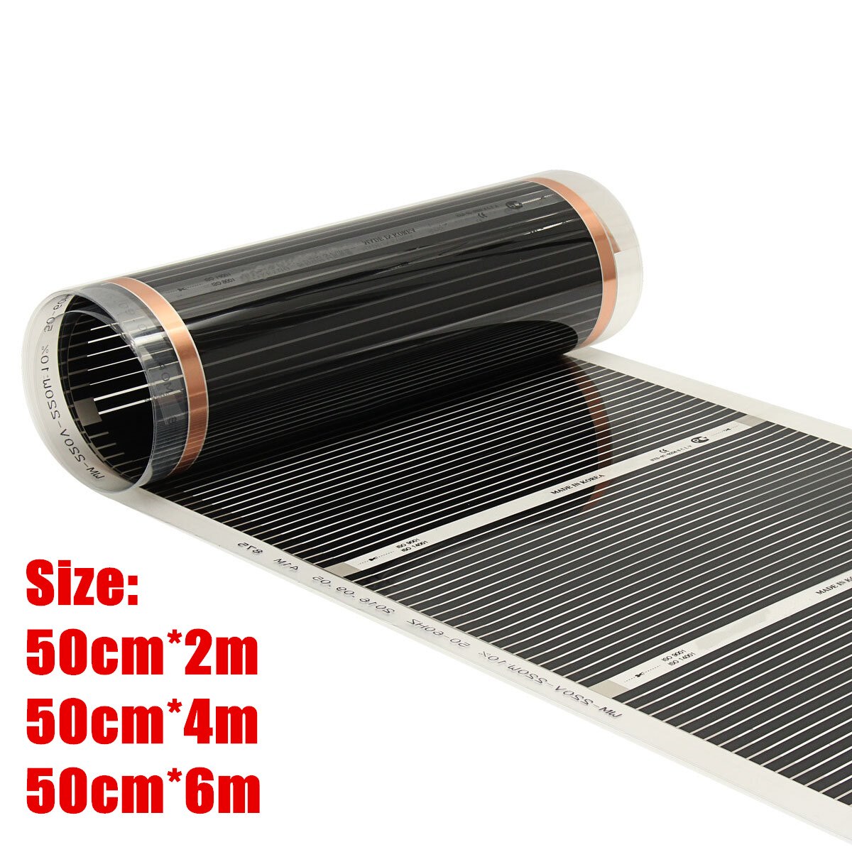 60Degree 50cmx2/4/6m Electric Home Floor Infrared Underfloor Heating Warm Film Mat