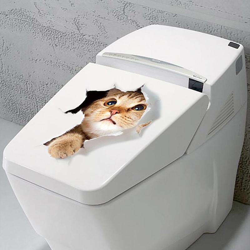 Katte 3d væg klistermærke toilet klistermærker hul visning levende hunde badeværelse boligindretning dyr vinyl decals kunst klistermærke væg plakat