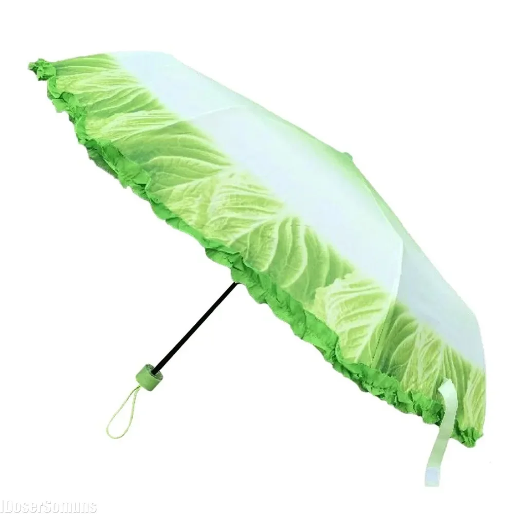 Sla Opvouwbare Zonnige en Regenachtige Paraplu Creatieve Kool Paraplu UV Bescherming Strand Grappige Groente Paraplu Parasol