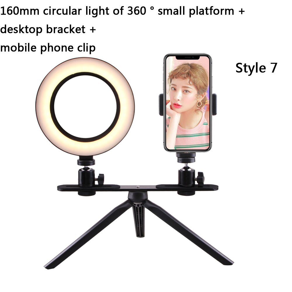 Fotografering makeup lampe spejl led selfie lys 260mm dæmpbar make up kamera telefon lampe med bordstativ telefon holder stand: Stil 7