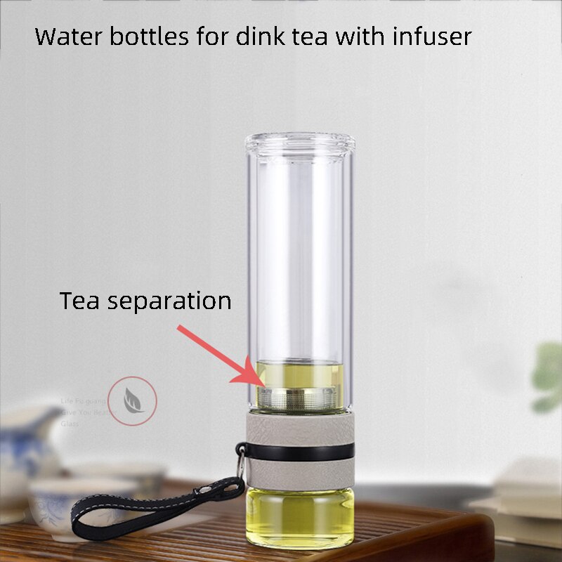 500ml glasvattenflaskor för att dricka te med infusionsanordning dubbelvägg flaska för vattenkort bärbar utomhus  st195