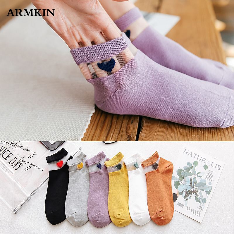 Chaussettes style coréen armkin pour femmes, motif cœur, chaussettes d'été décontractées et mignonnes, en coton respirant