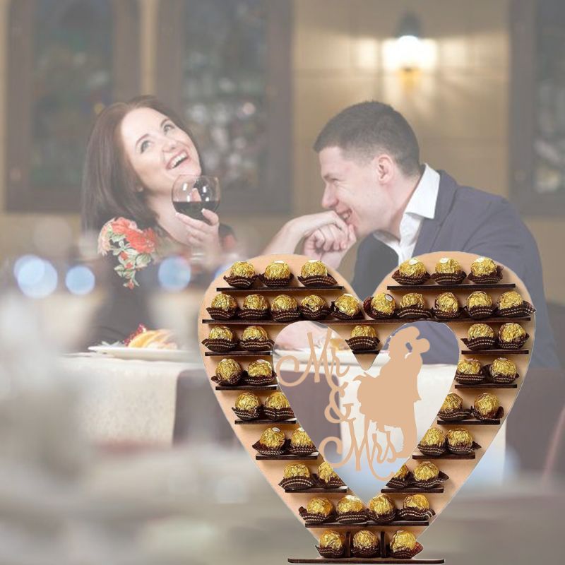 Paar-Mr & Mrs Houten Hart Chocolade Dessert Snoep Display Stand Middelpunt Decor Holder Wedding Party Bars