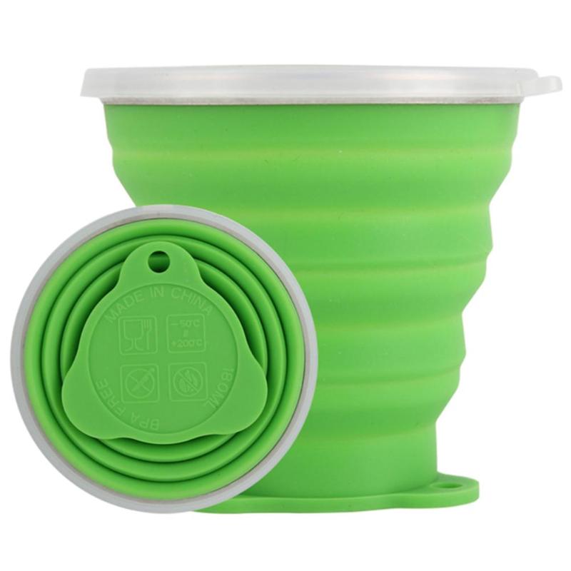 270mL Portatile Pieghevole Del Silicone Tazza di Corsa Esterna di Campeggio di Picnic Retrattile Ultra-sottile Tazza di Bere Pieghevole Tazze di Acqua: green