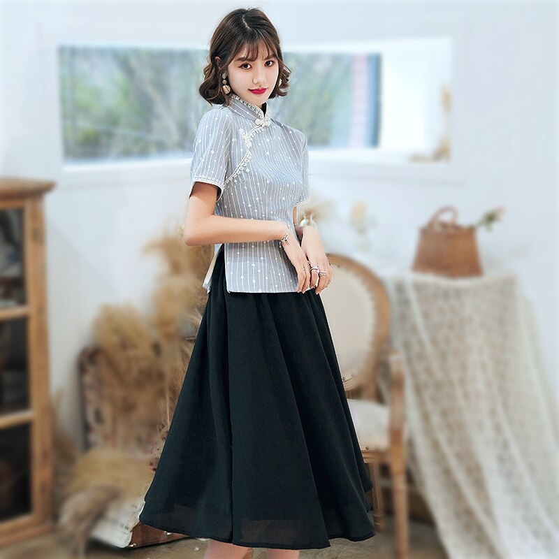 Sheng Coco Vrouwen Qipao Blouses Katoen Linnen Hanfu Overhemd Tweedelige Set Cheongsam Tops Pak Vintage Chinese kleding