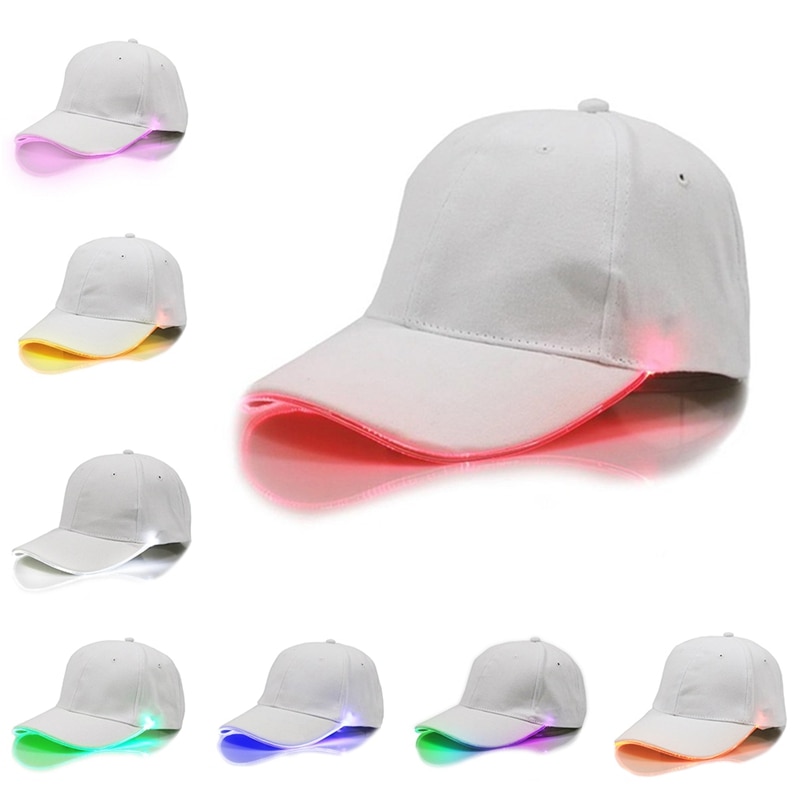 Cool LED Baseball Cap Battery Operated Shine at night Cotton Peaked Hat Outdoor Sports Wear With Adjustable Back Closure