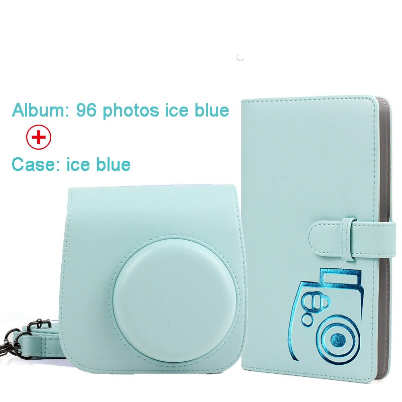 Samma album &amp; pu läderfodral i par för fujifilm instax mini 9 8 kamera, fujifilm instax minifilmer: Par-isblå 2