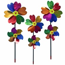 Dubbellaags Kleurrijke Zes Blad Bloemblaadje Windmolen Speelgoed Windmolen Outdoor Wind Spinner Outdoor Speelgoed Cadeau Voor Kids 58 CM PVC