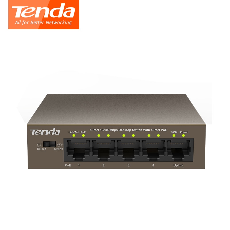 Tenda TEF1105P-4-63W Ethernet Network Switch 10/100Mbps 5-Port POE Power Input 51V 1.25A Netwerk Plug en Spelen, duurzaam & Veilige