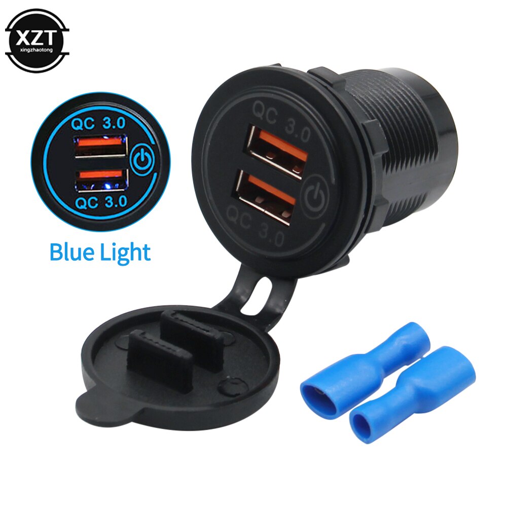 12v/24v 36w qc 3.0 2 usb lader stikkontakt berøringsbryter vanntett universal bil truck lade sokkel for telefon nettbrett kamera gps