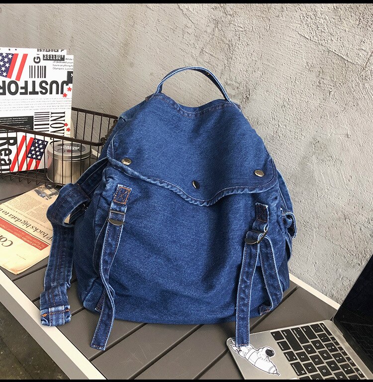 Weibliche Klassische Retro Einfache Eine Schulter Denim Tasche: dark blue