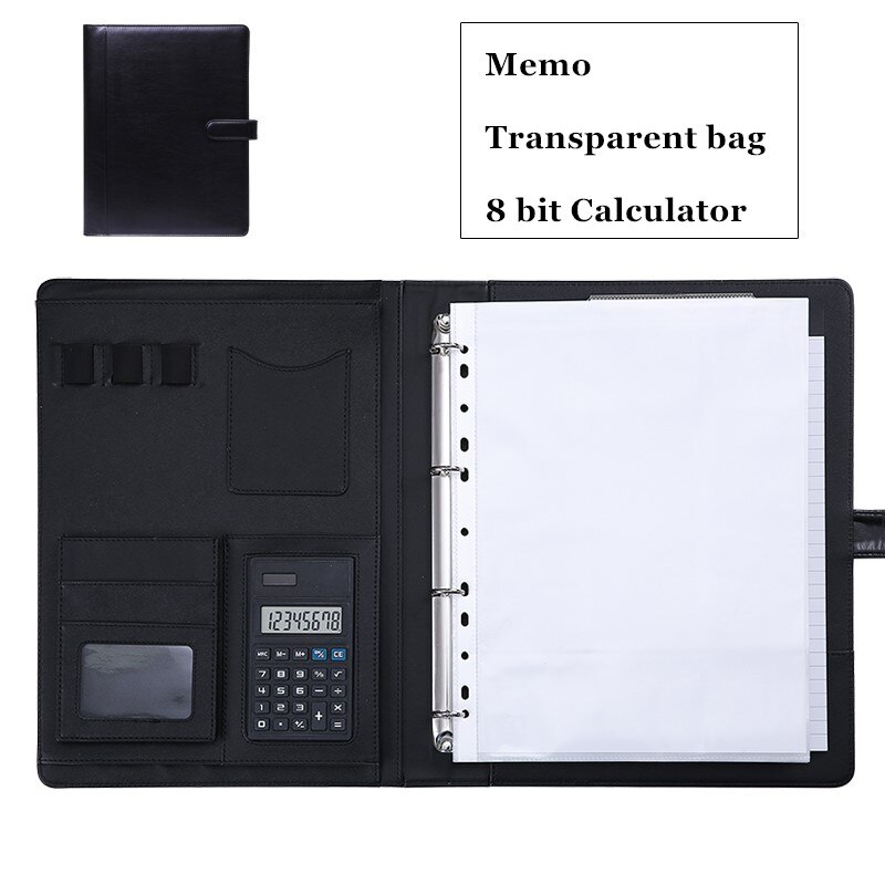 Luksusowy Organizer notatnik A4 klamra segregator Folder torba na dokumenty teczki z kalkulatorem notatnik artykuły papiernicze: B Black