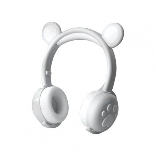 Écouteurs Bluetooth 5.0 multicolores, lumineux, pliables, forme d'ours, casque de jeu pour téléphone, tendance,: Grey